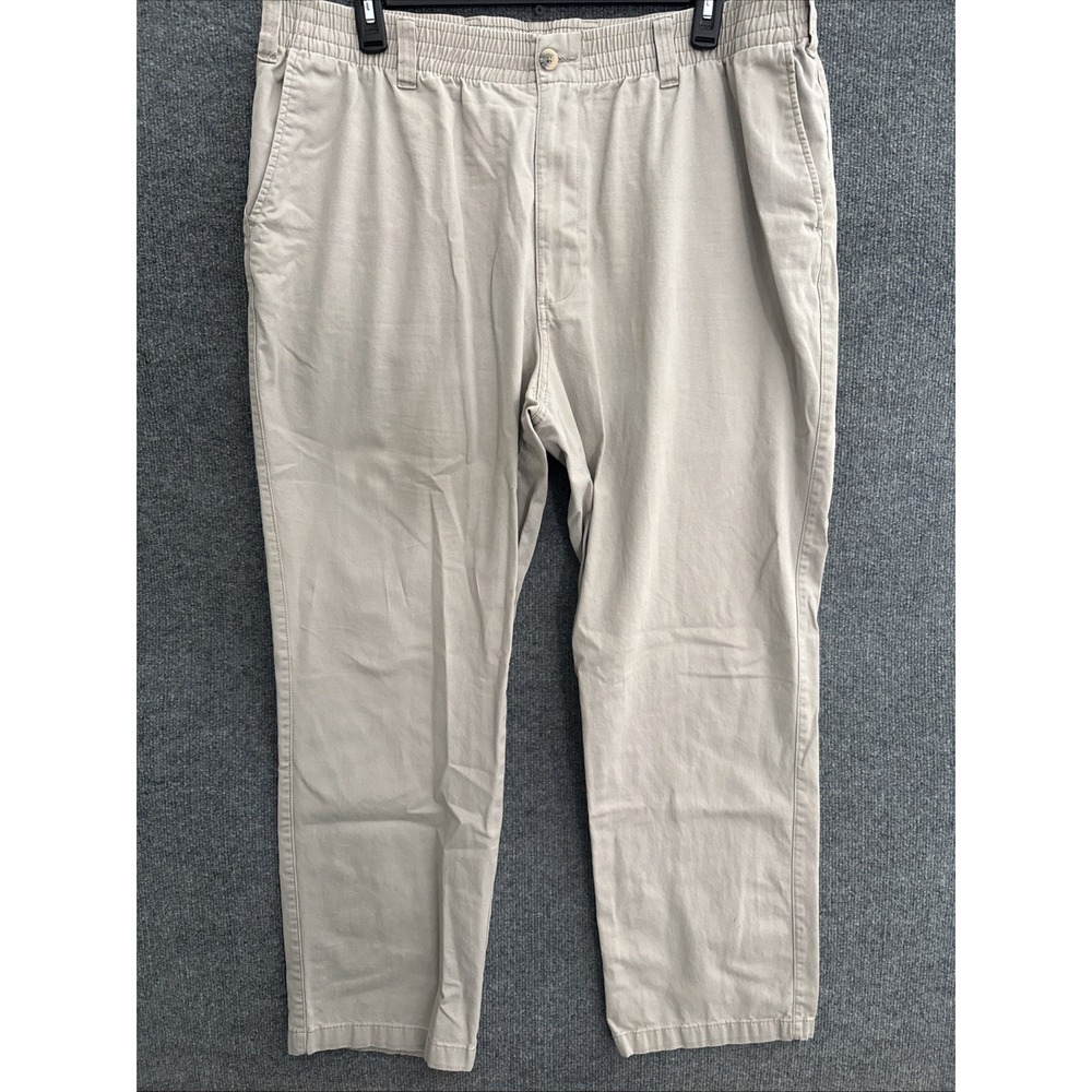 Harbor Bay Cargo Pants Mens 1X/32 Khaki Continuous Comfort Waistband Small Stain - Picture 1 of 14